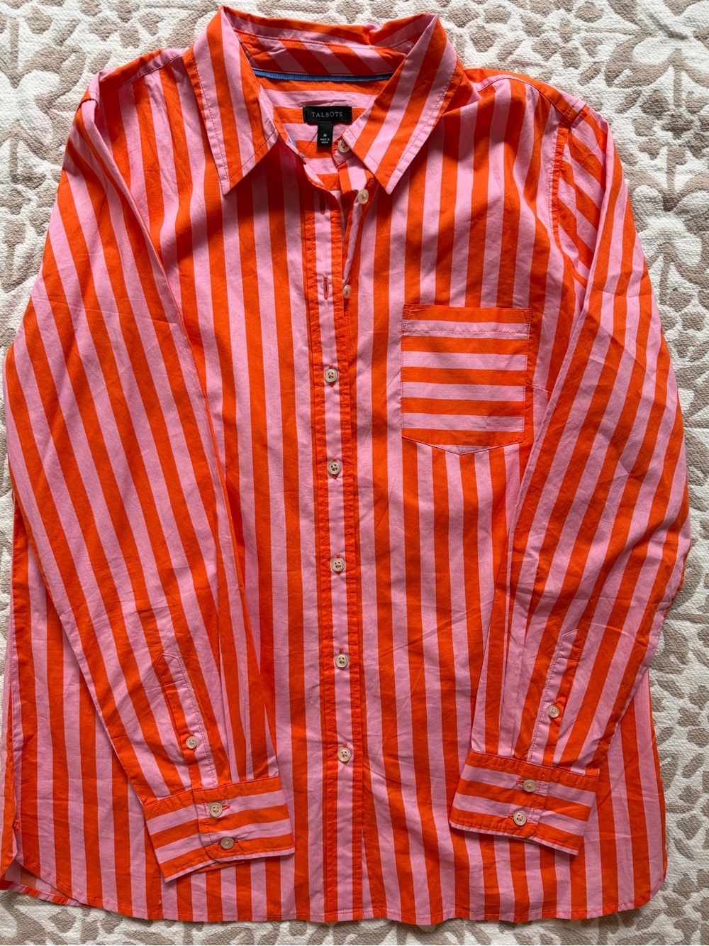 Talbots Pink and Orange Striped Button-Up Shirt